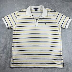 Vintage Ralph Lauren Golf Womens‎ White Striped Short Sleeve Polo Shirt Large